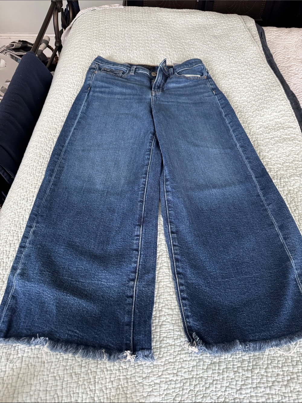 Banana Republic Dark Blue Wide-Leg Jeans with Frayed Hem
